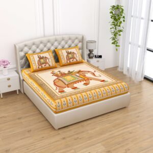 Rajasthani Traditionally Printed Cotton Doublebed Bedsheet With Pack of 2 Pillow Covers